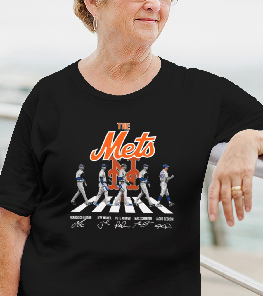 The New York Mets Francisco Lindor Jeff McNeil Pete Alonso Max Scherzer Jacob Degrom Walking T-Shirt