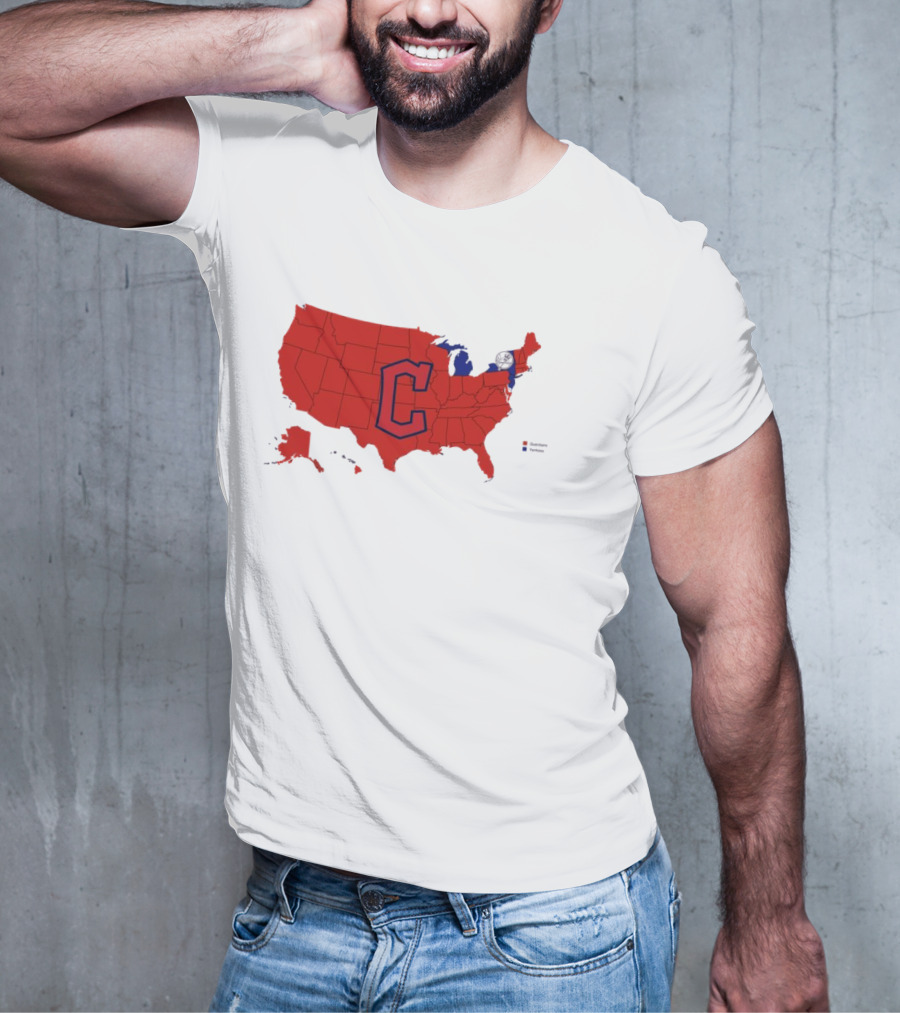 Map Showing Cleveland Guardians Dominance Over New York Yankees In ALCS Fan Support Across America T-Shirt