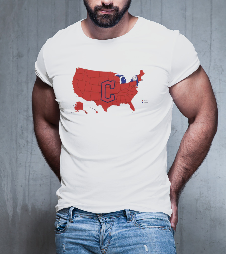 Map Showing Cleveland Guardians Dominance Over New York Yankees In ALCS Fan Support Across America T-Shirt