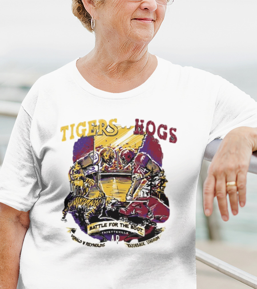 Tigers Vs. Hogs Battle For The Boot Fayetteville Donald W Reynolds Razorback Stadium T-Shirt
