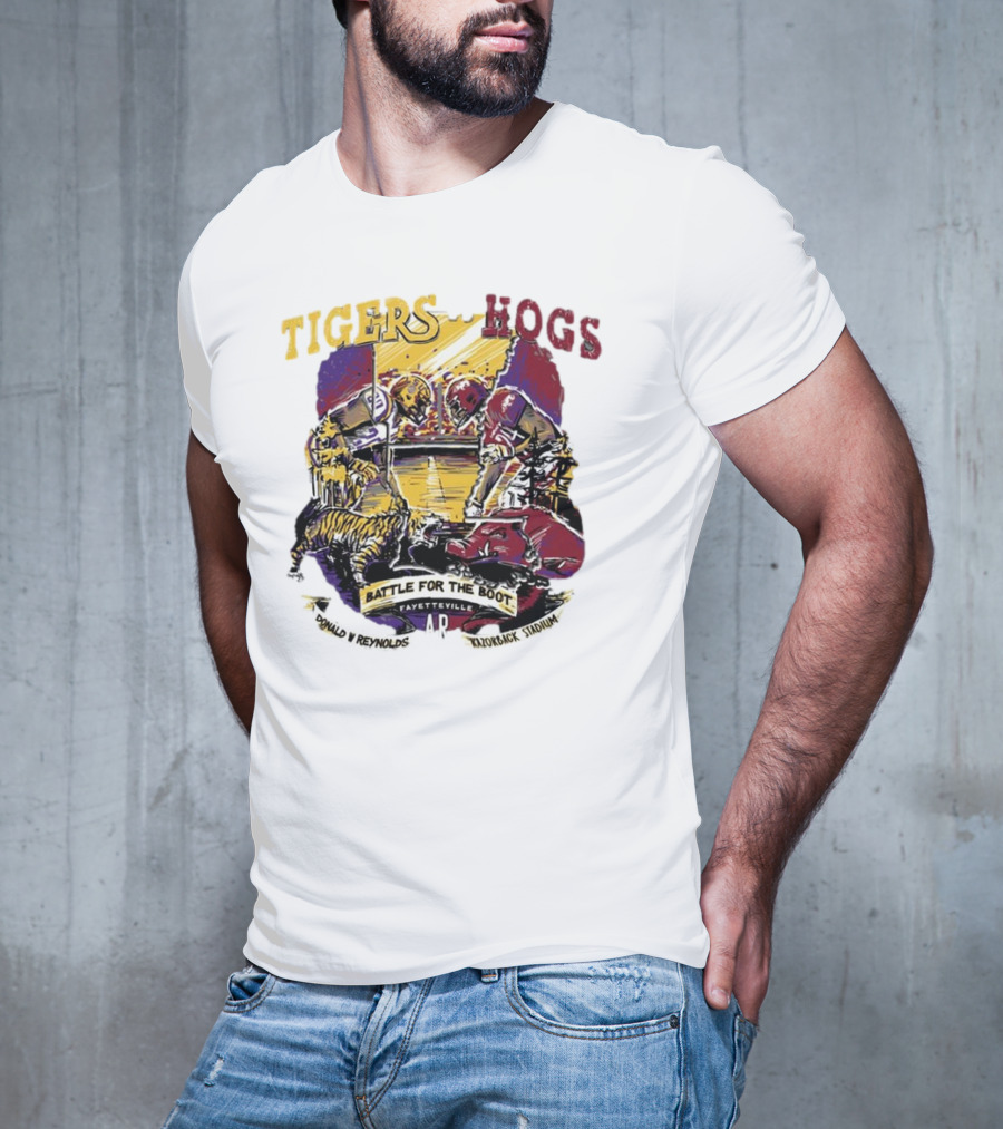 Tigers Vs. Hogs Battle For The Boot Fayetteville Donald W Reynolds Razorback Stadium T-Shirt
