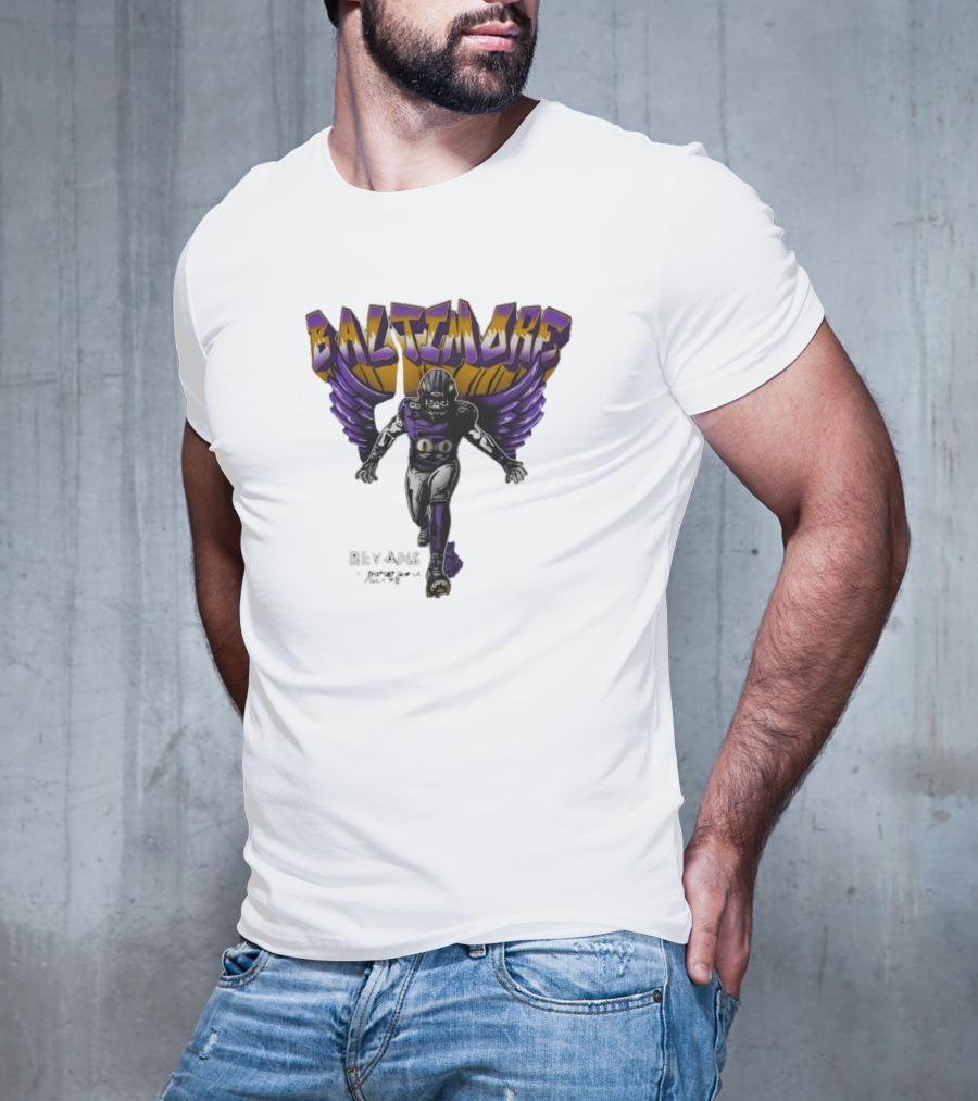 Baltimore Ravens Superbowl Champ Football Player With Ravens Wings T-Shirt