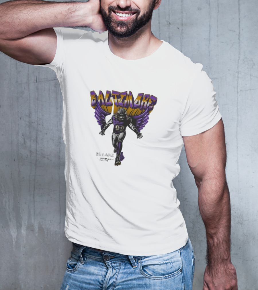 Baltimore Ravens Superbowl Champ Football Player With Ravens Wings T-Shirt