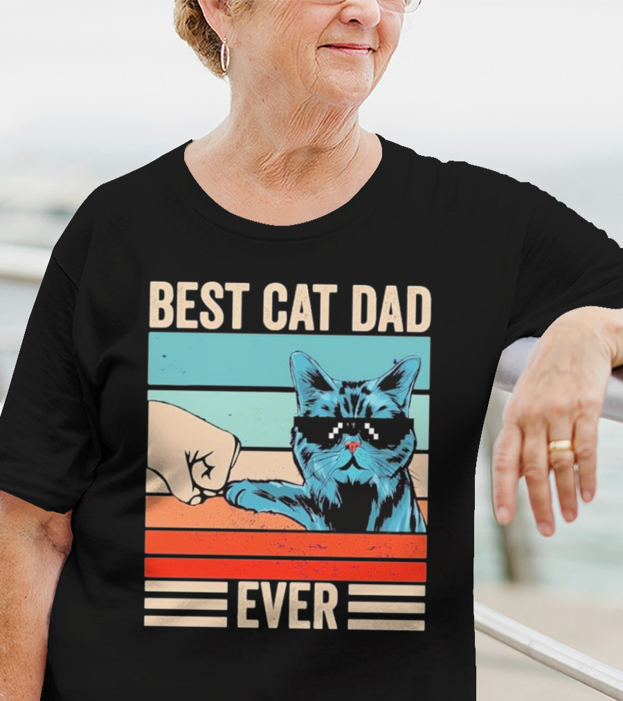 Best Cat Dad Ever Bump Fist With Cool Cat FatherS Day T-Shirt