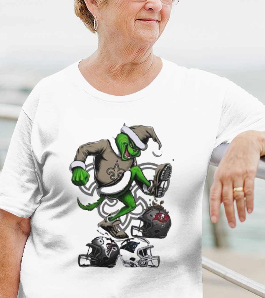 Grinch Crushes Rival NFL Teams In New Orleans Saints Gear T-Shirt