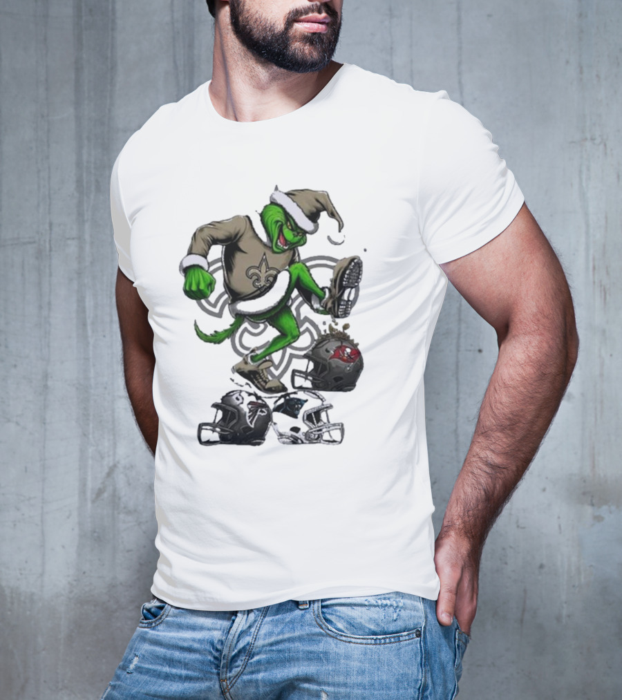 Grinch Crushes Rival NFL Teams In New Orleans Saints Gear T-Shirt