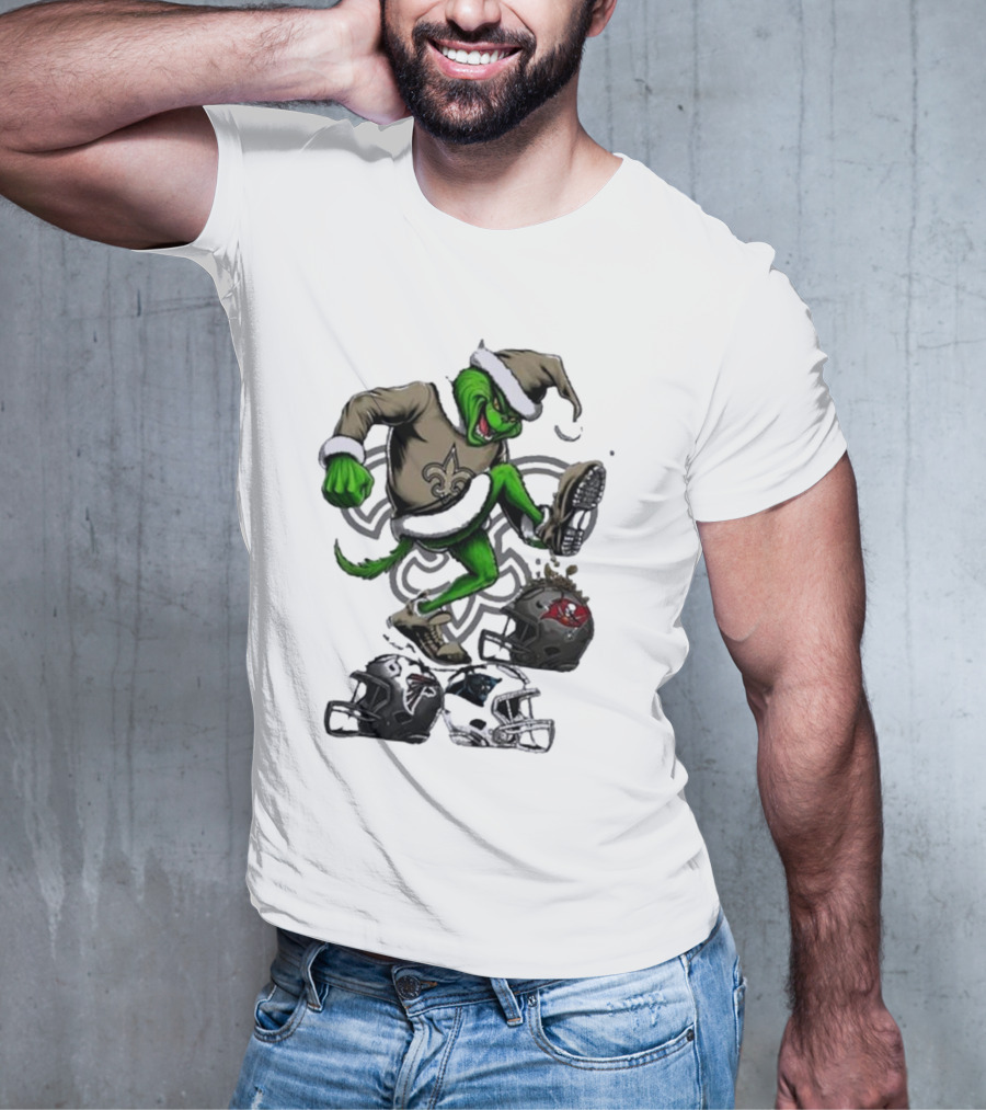 Grinch Crushes Rival NFL Teams In New Orleans Saints Gear T-Shirt