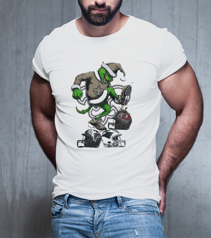 Grinch Crushes Rival NFL Teams In New Orleans Saints Gear T-Shirt