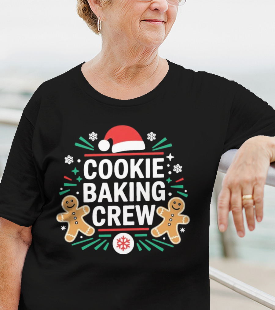 Cookie Baking Crew Christmas Gingerbread Festive Santa Hat Snowflakes T-Shirt