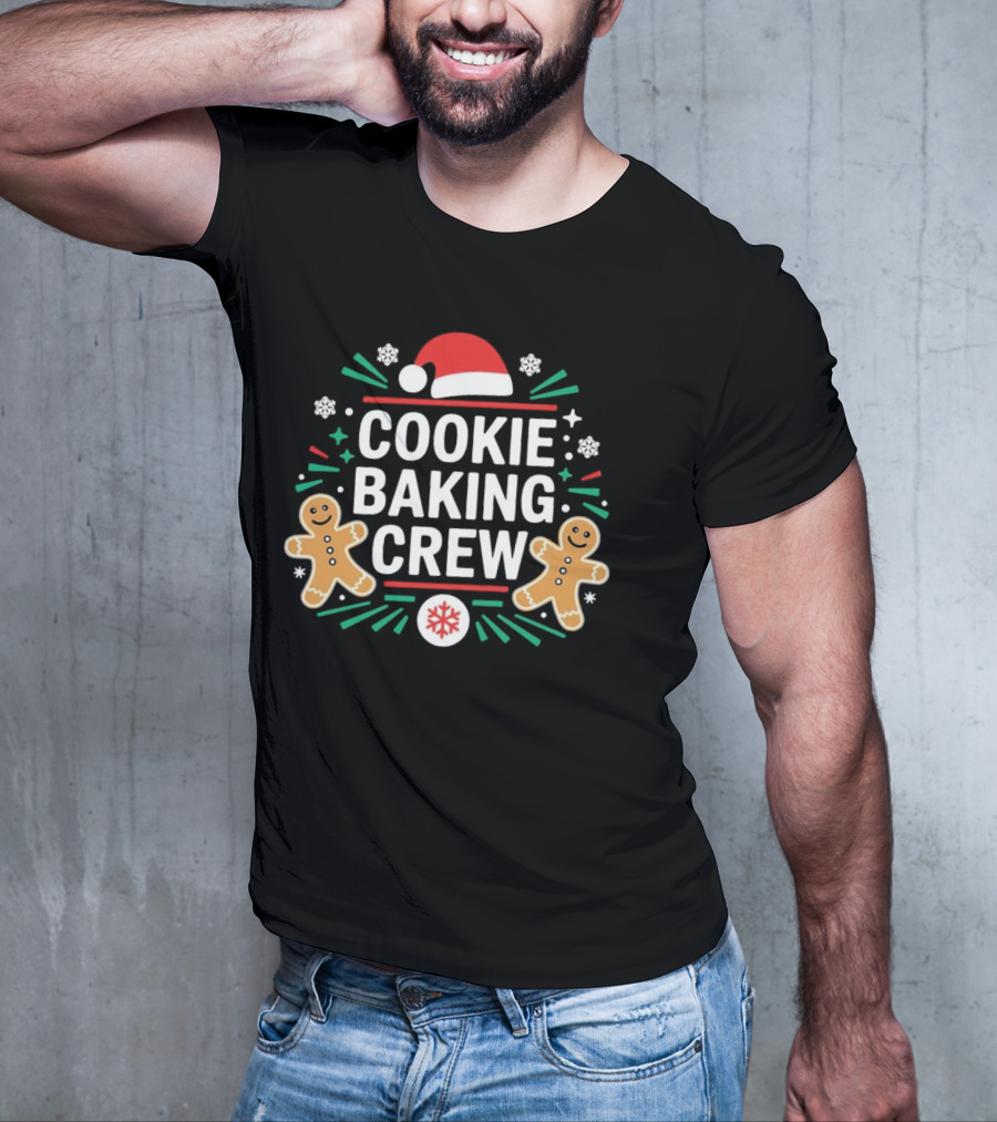 Cookie Baking Crew Christmas Gingerbread Festive Santa Hat Snowflakes T-Shirt