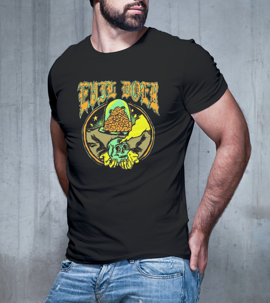 Evil Doer October Monster Skull And Brain In Jar T-Shirt