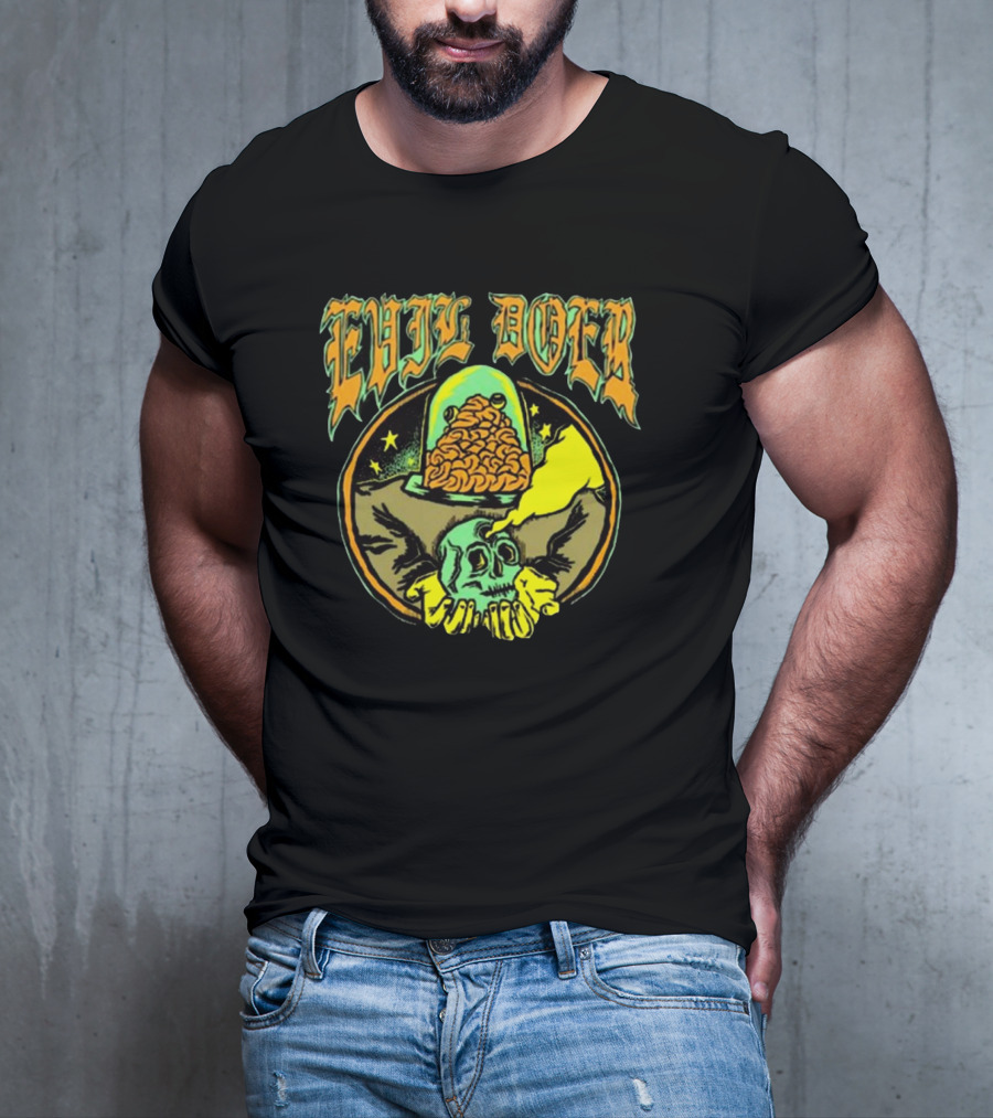 Evil Doer October Monster Skull And Brain In Jar T-Shirt