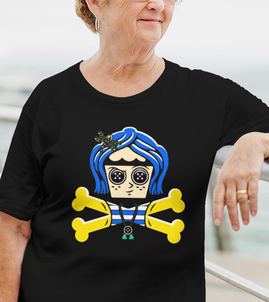 Coraline Inspired Button Eyed Crossbones By Johnny Cupcakes T-Shirt