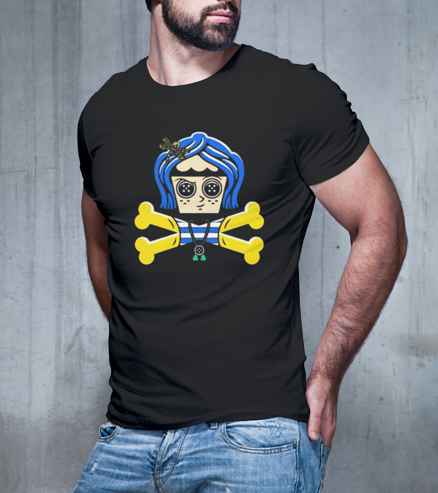 Coraline Inspired Button Eyed Crossbones By Johnny Cupcakes T-Shirt