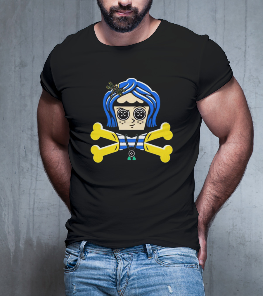 Coraline Inspired Button Eyed Crossbones By Johnny Cupcakes T-Shirt