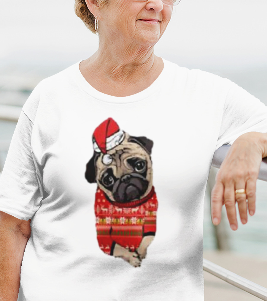 Lovely Pug Christmas Sweater Santa Hat Holiday T-Shirt