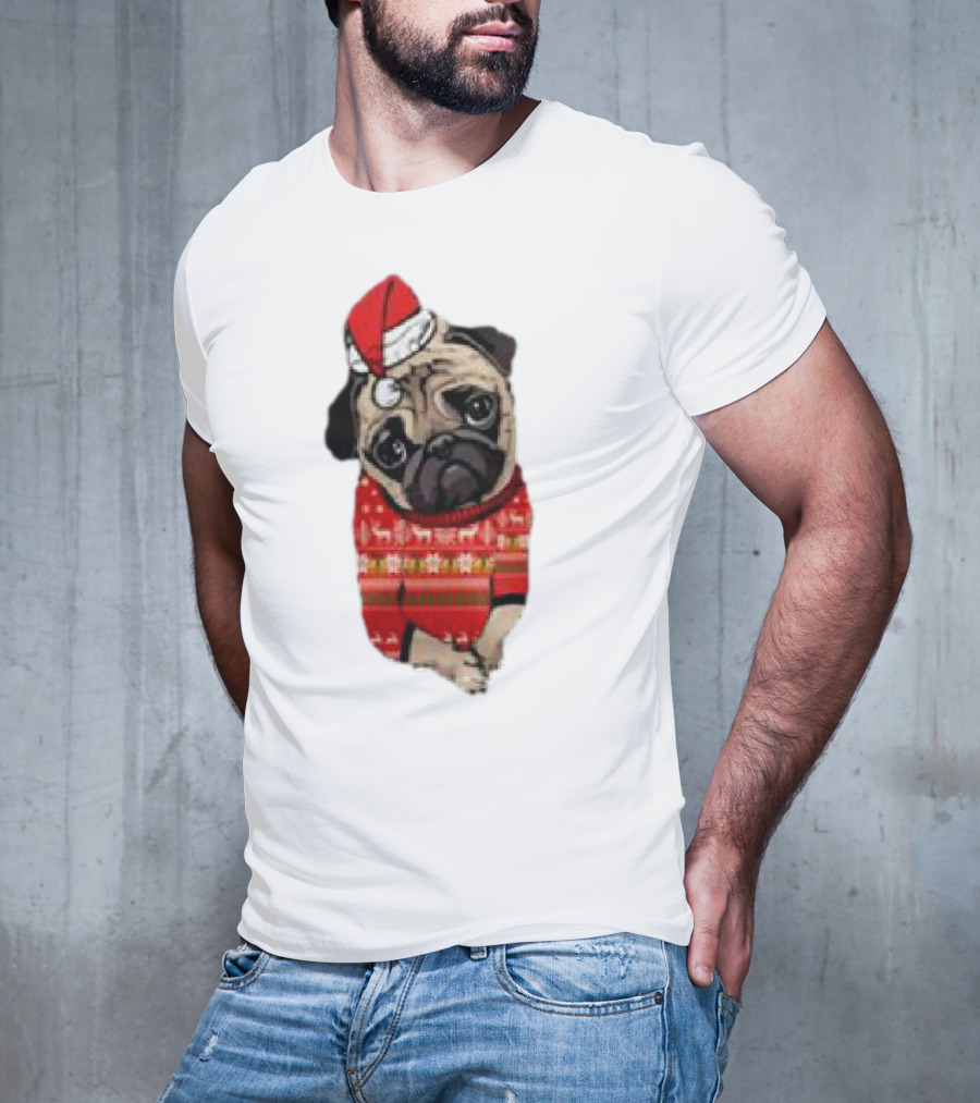 Lovely Pug Christmas Sweater Santa Hat Holiday T-Shirt