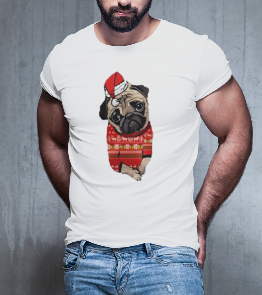 Lovely Pug Christmas Sweater Santa Hat Holiday T-Shirt