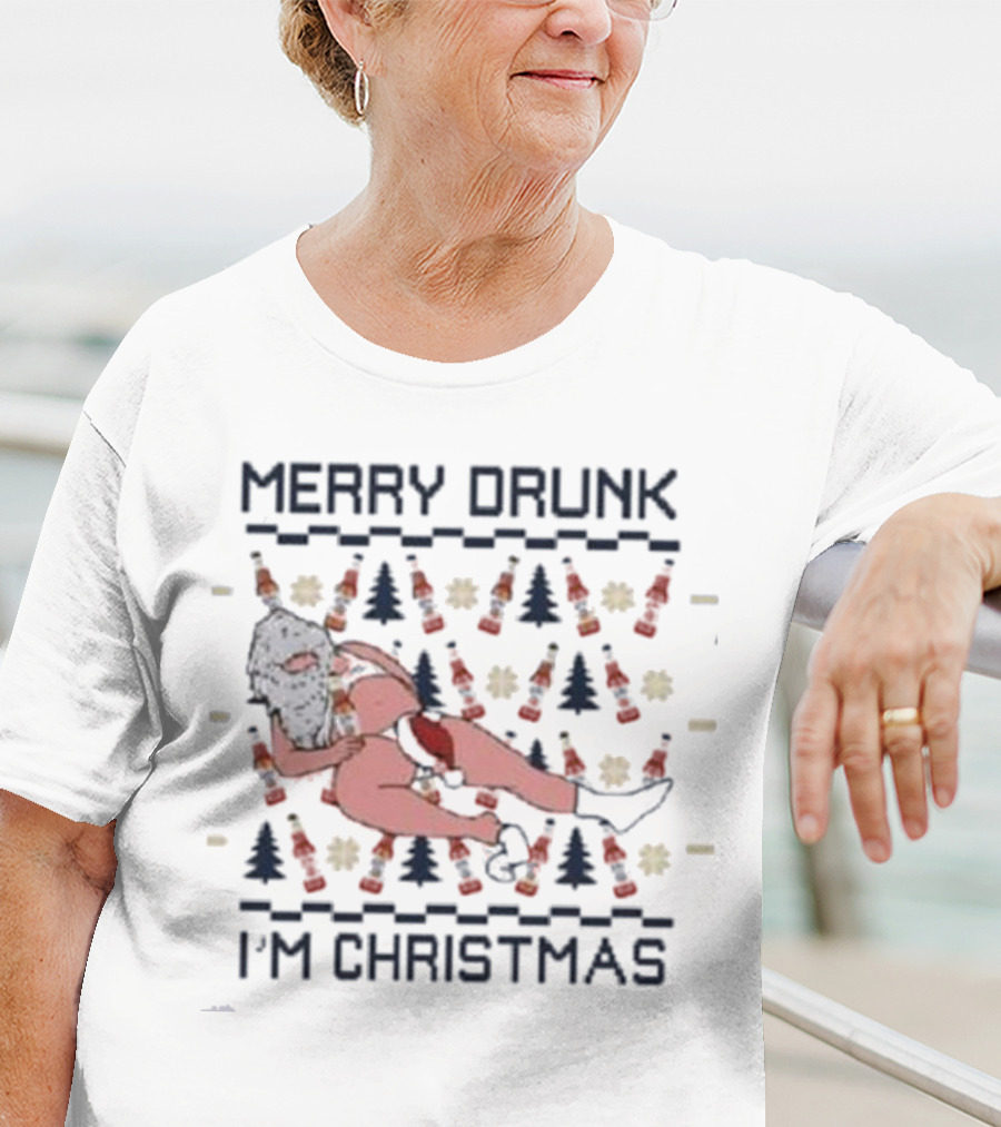 Miller Lite Merry Drunk Santa Ugly Christmas I'm Christmas T-Shirt