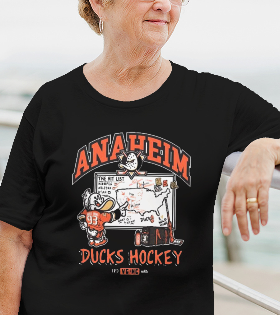 Anaheim Ducks Hockey Wild Wing The Hit List Map Lesson Plan T-Shirt