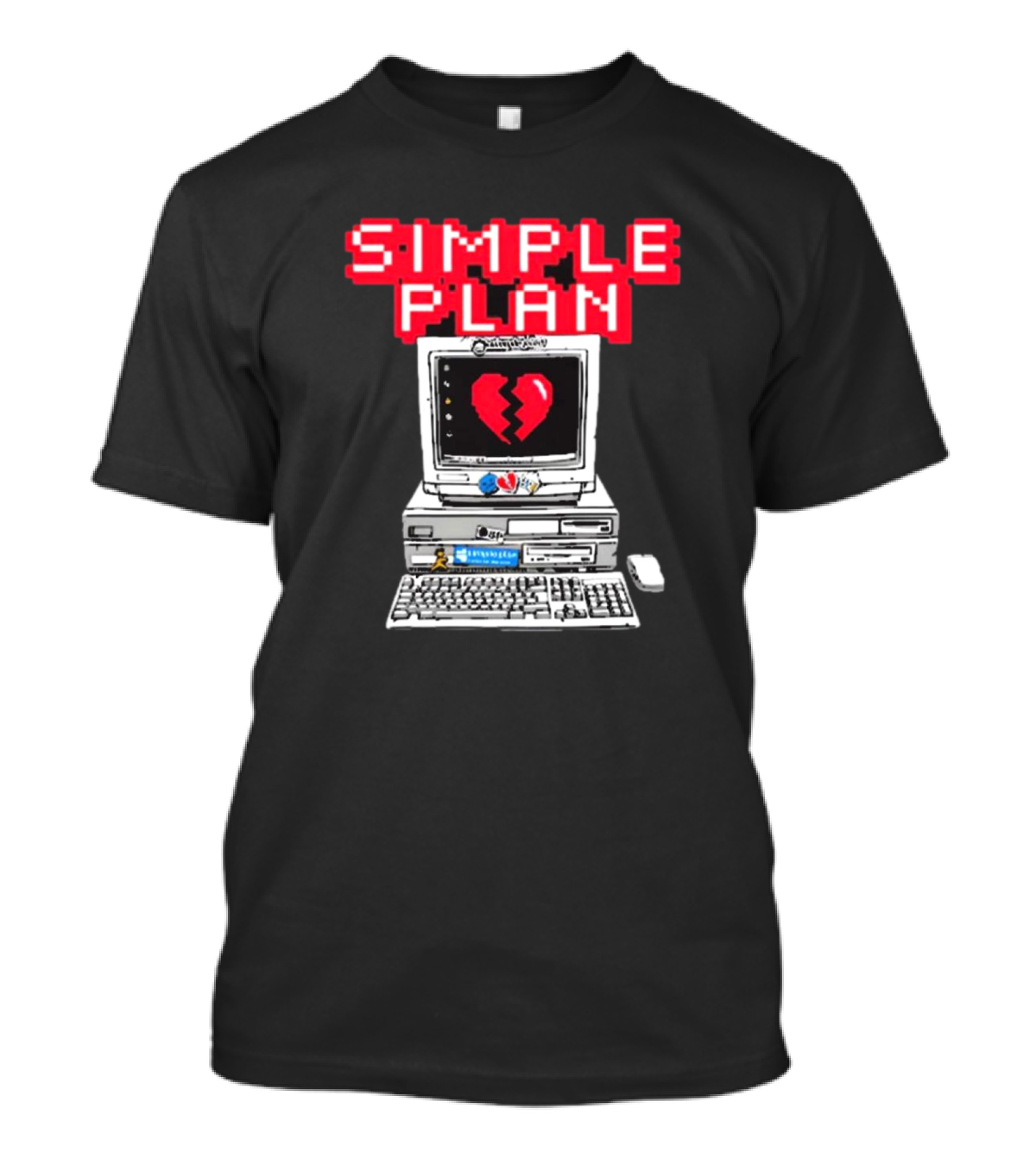 Simple Plan Retro Computer With Broken Heart Symbol T-Shirt