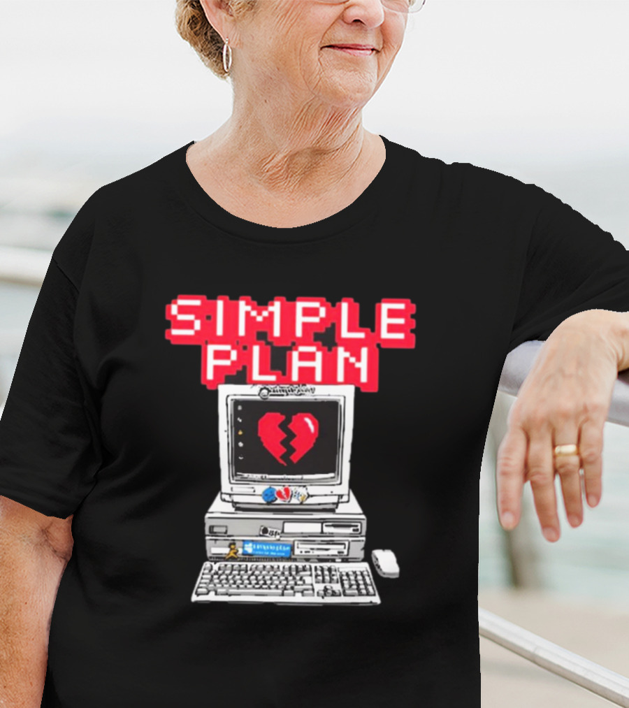 Simple Plan Retro Computer With Broken Heart Symbol T-Shirt