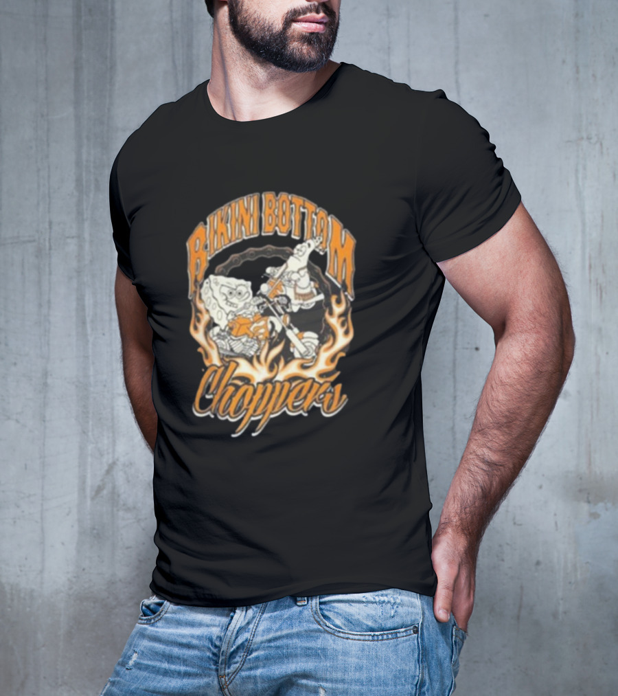 Bikini Bottom Choppers Spongebob Flames Motorcycle Riders T-Shirt