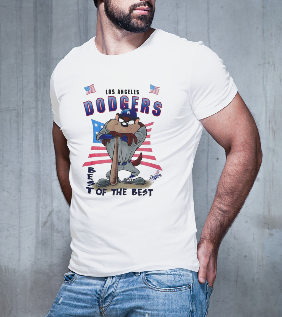 Los Angeles Dodgers Best Of The Best With Mascot And American Flags T-Shirt