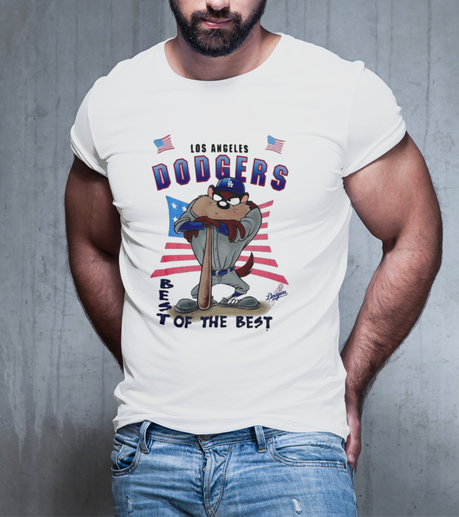 Los Angeles Dodgers Best Of The Best With Mascot And American Flags T-Shirt