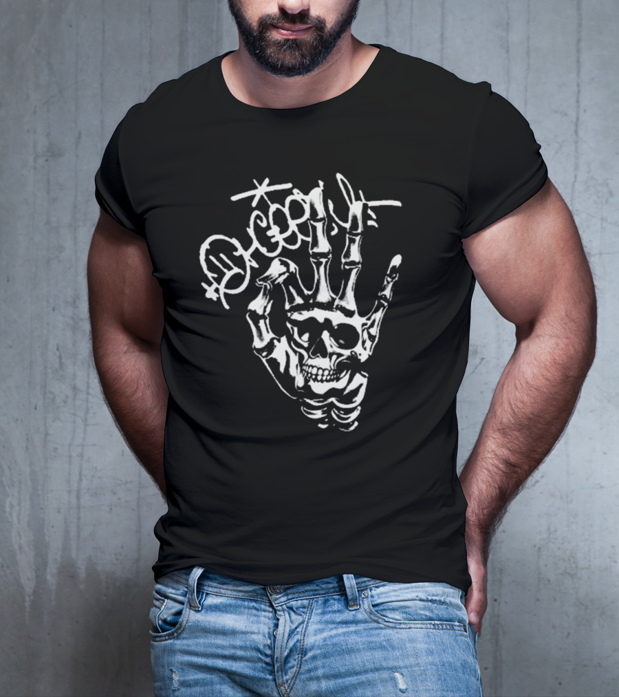 Ohgeesy Geezyworld Skeleton Hand And Skull T-Shirt