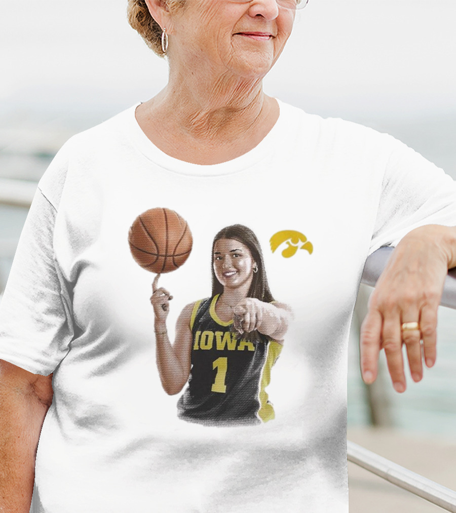Taylor Stremlow Iowa Basketball Number 1 Portrait Signature With Team T-Shirt