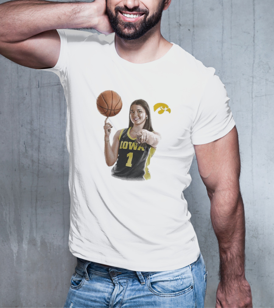 Taylor Stremlow Iowa Basketball Number 1 Portrait Signature With Team T-Shirt