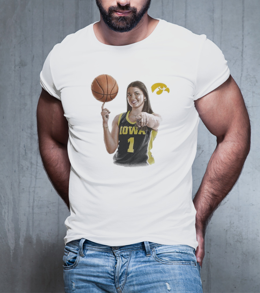 Taylor Stremlow Iowa Basketball Number 1 Portrait Signature With Team T-Shirt