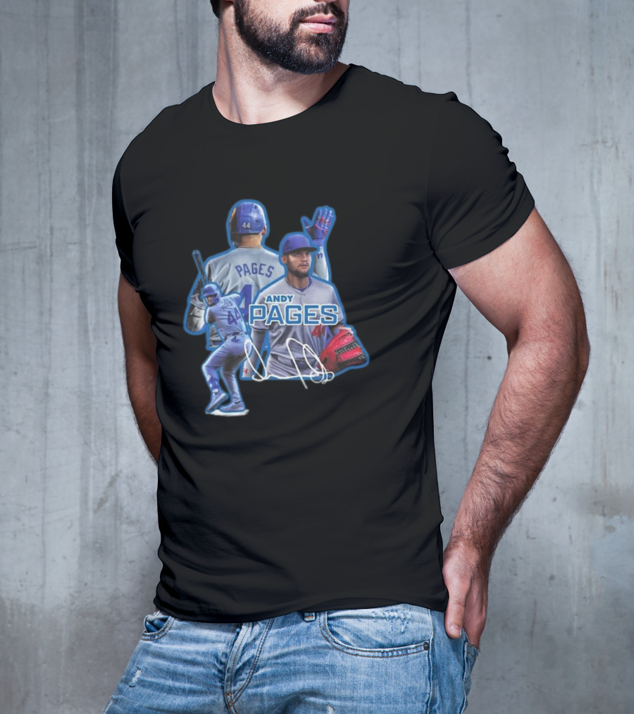 Andy Pages LA Dodgers Baseball 44 Signature Player Collage T-Shirt