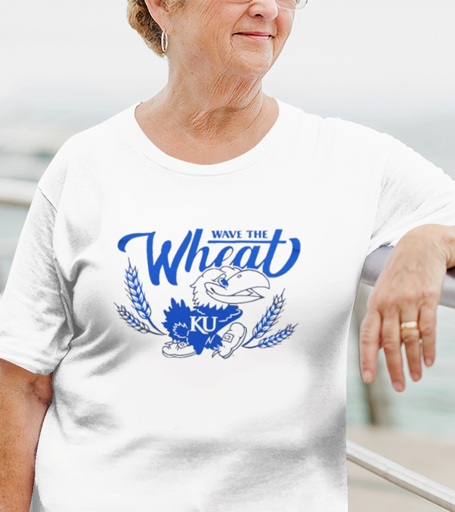 Wave The Wheat Kansas Jayhawks KU Mascot And Wheat Sheaves T-Shirt