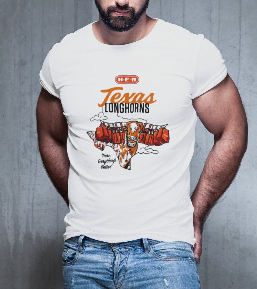 H-E-B Texas Longhorns Here Everything's Better Hook 'em Horns T-Shirt
