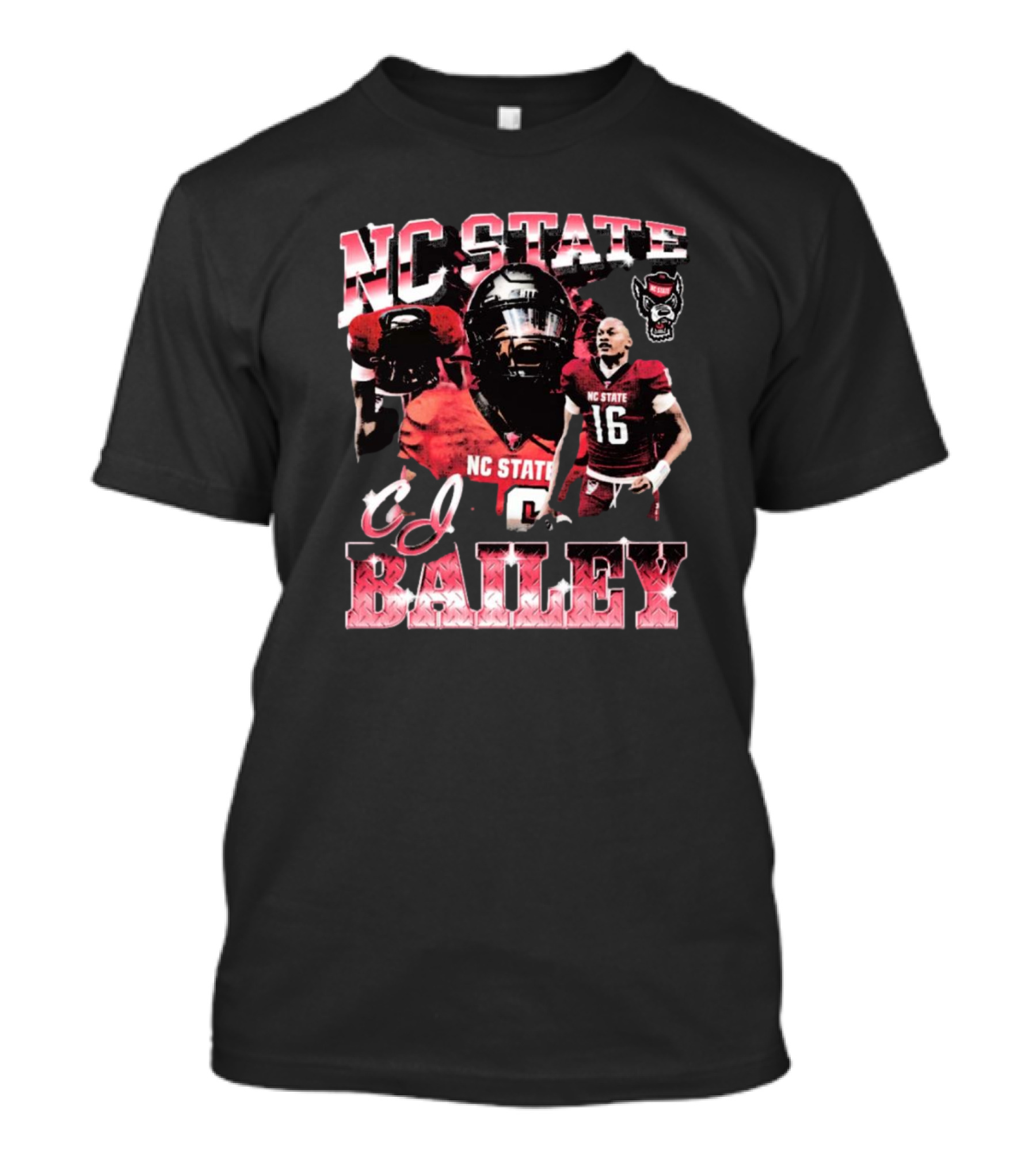 NC State Wolfpack CJ Bailey 90s Football Player Collage T-Shirt