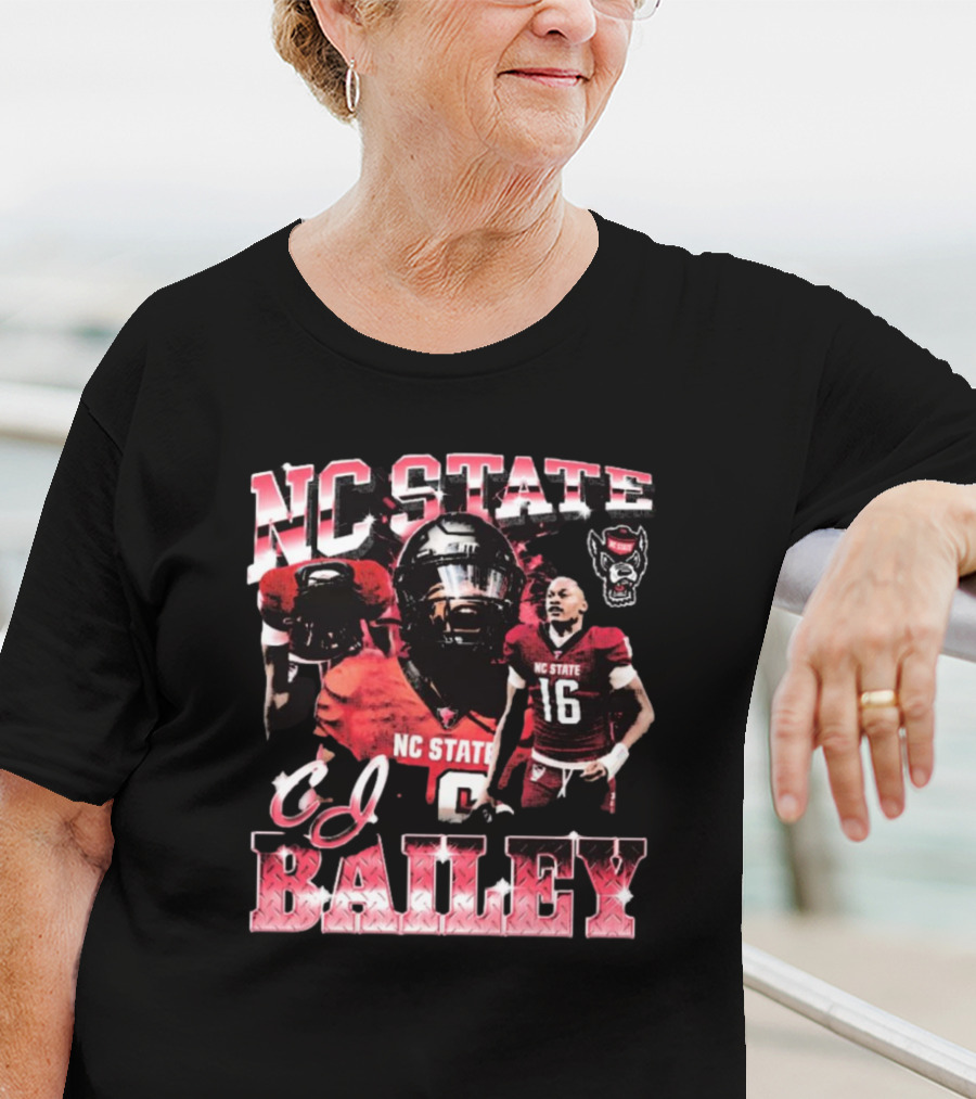 NC State Wolfpack CJ Bailey 90s Football Player Collage T-Shirt