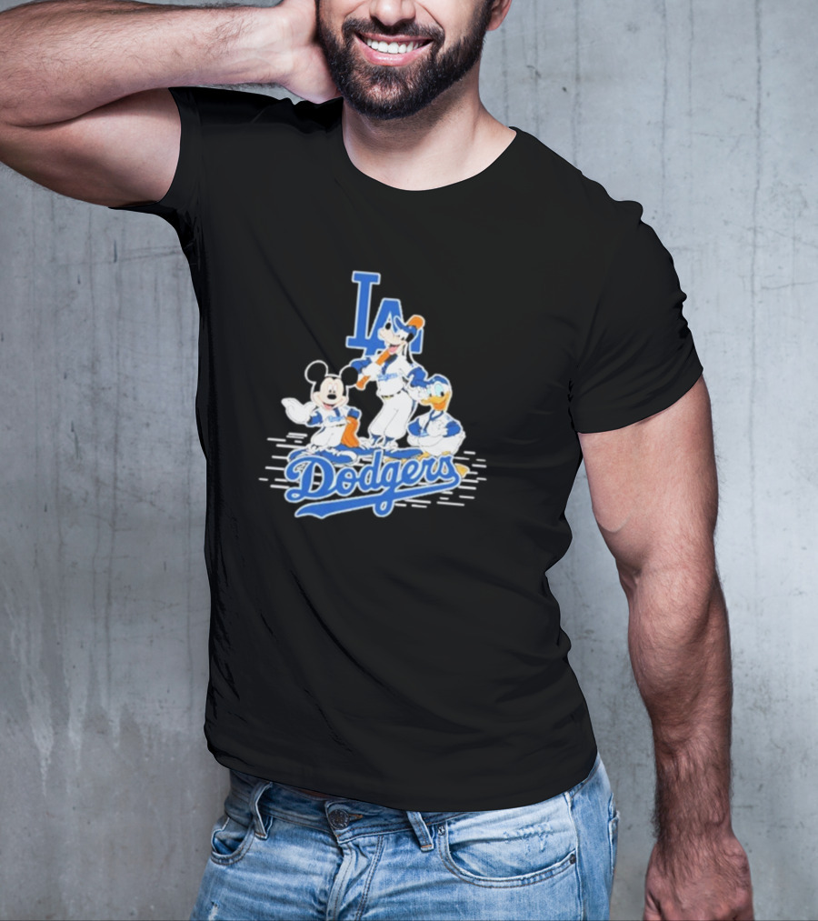 Los Angeles Dodgers Mickey Mouse Donald Duck Goofy Baseball T-Shirt