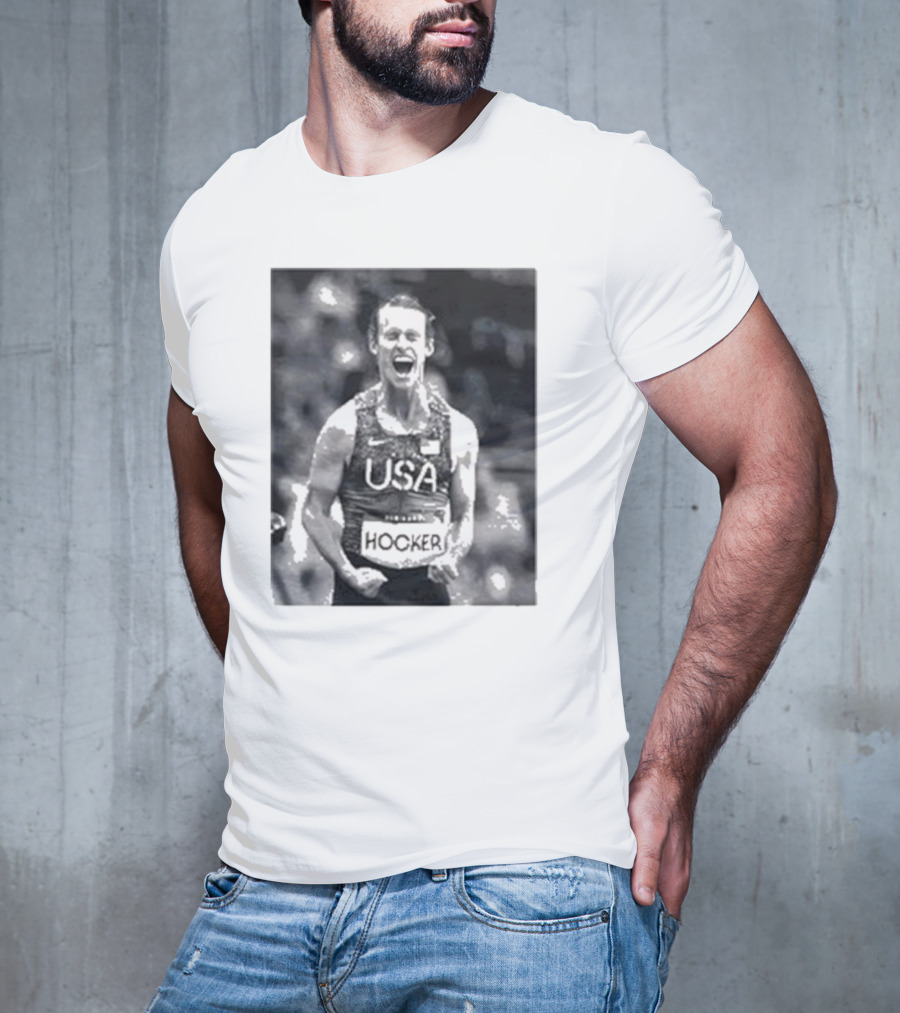 USA Cole Hocker Olympic Photo Signature T-Shirt