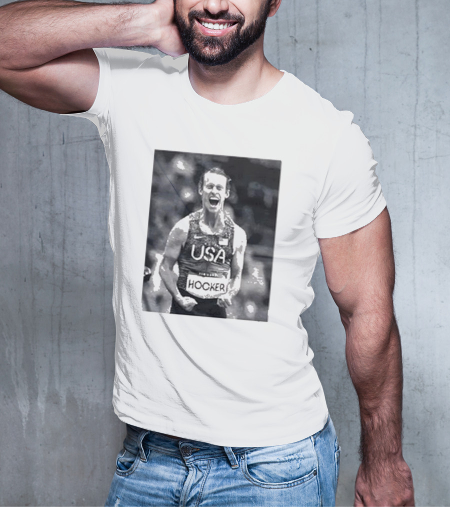 USA Cole Hocker Olympic Photo Signature T-Shirt