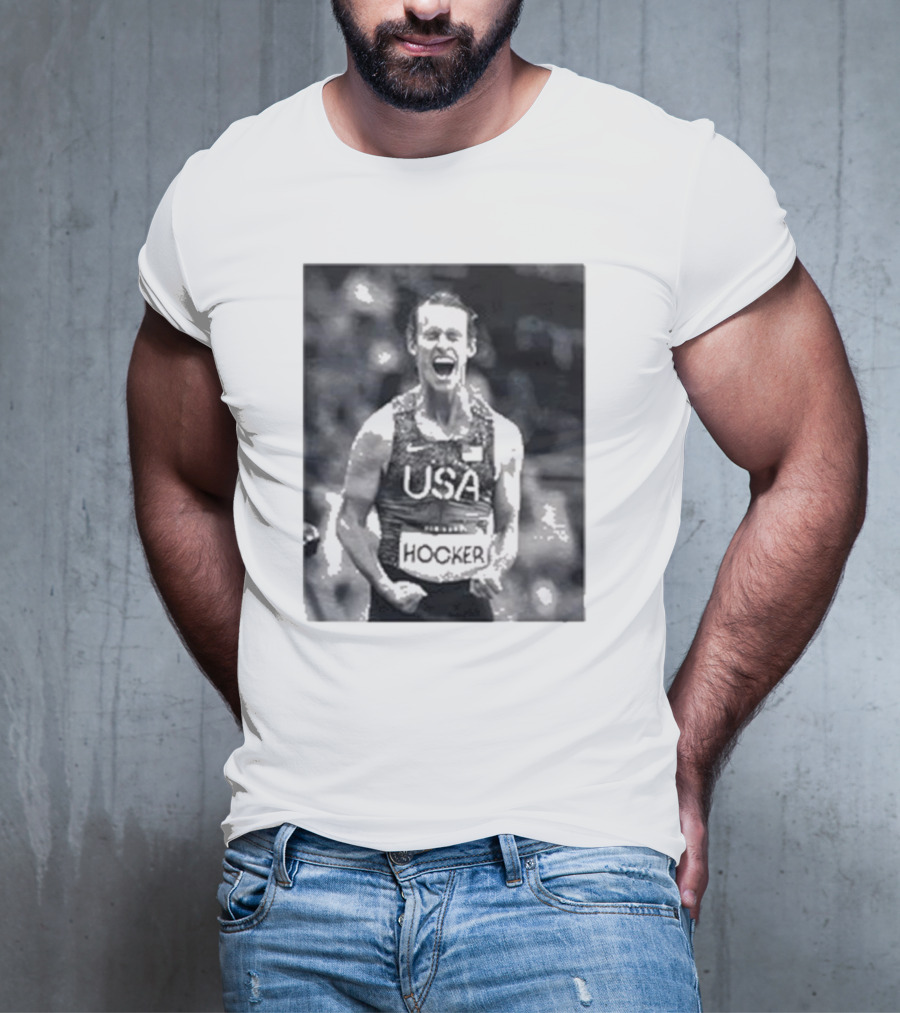 USA Cole Hocker Olympic Photo Signature T-Shirt