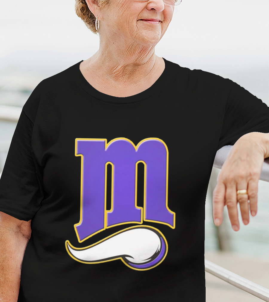 Minnesota Vikings And Minnesota Twins M Logo Fusion In Purple And White T-Shirt
