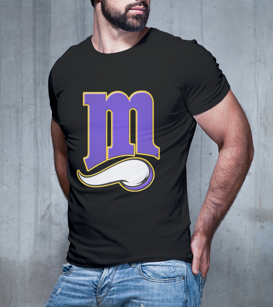 Minnesota Vikings And Minnesota Twins M Logo Fusion In Purple And White T-Shirt