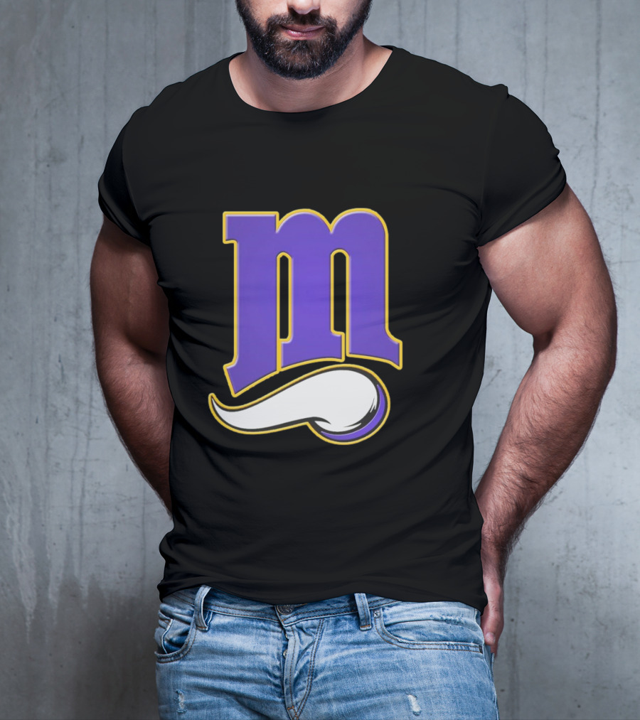 Minnesota Vikings And Minnesota Twins M Logo Fusion In Purple And White T-Shirt