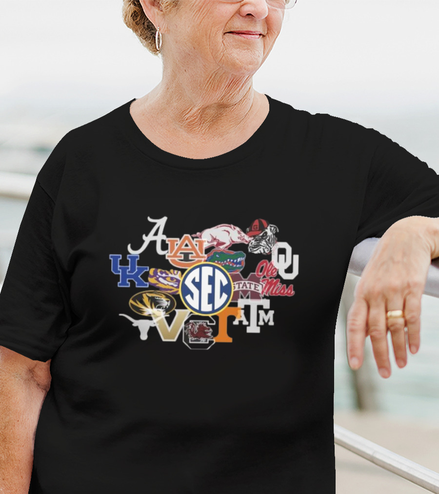 SEC Charcoal Fade Short Sleeve T With University Logos And Mascots T-Shirt