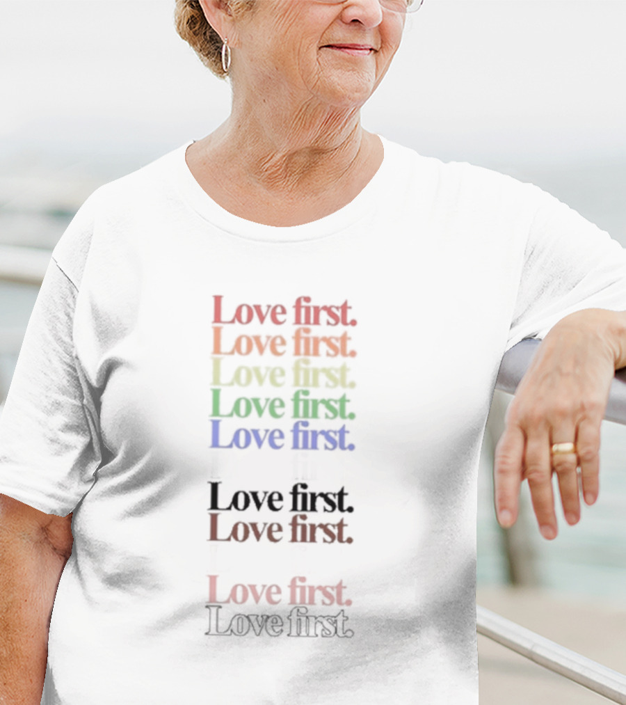 James Woods Love First Rainbow Pride Repeated Text T-Shirt
