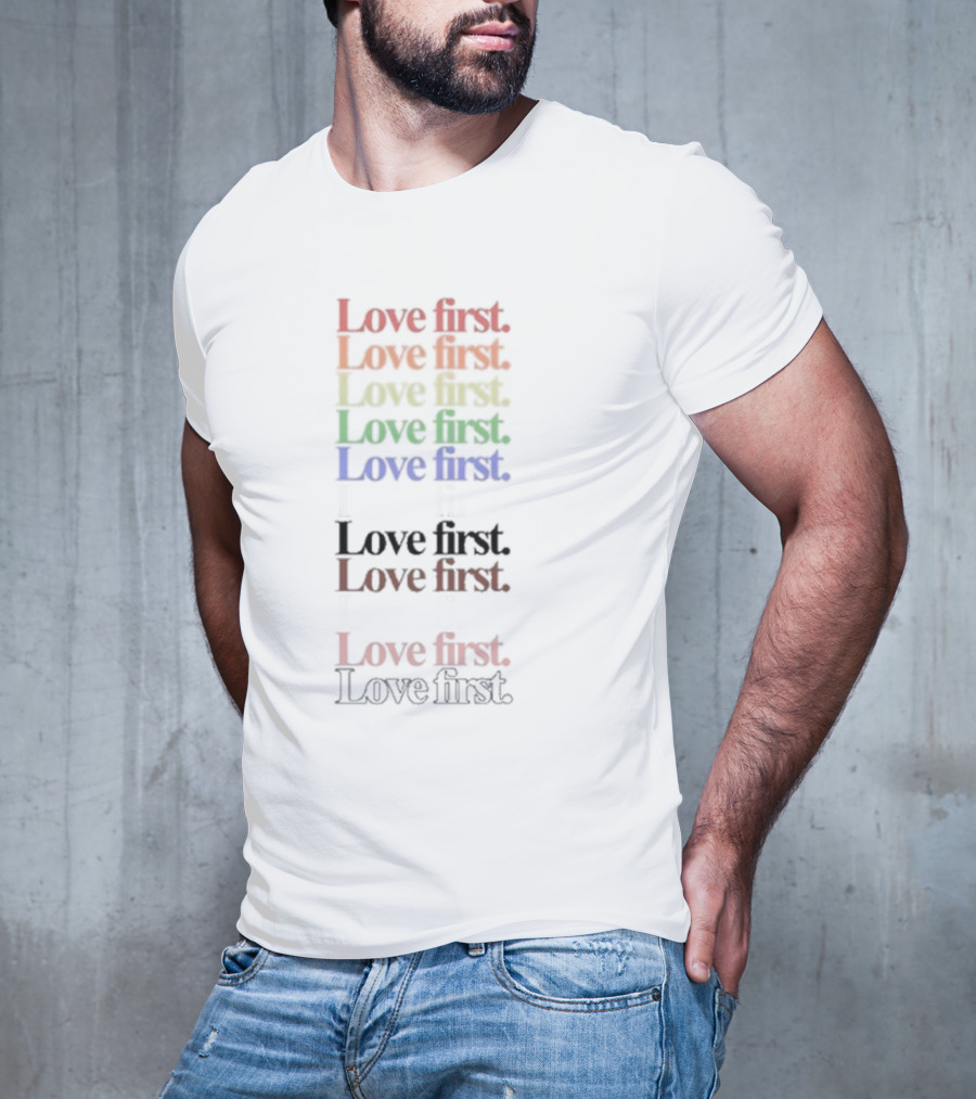 James Woods Love First Rainbow Pride Repeated Text T-Shirt