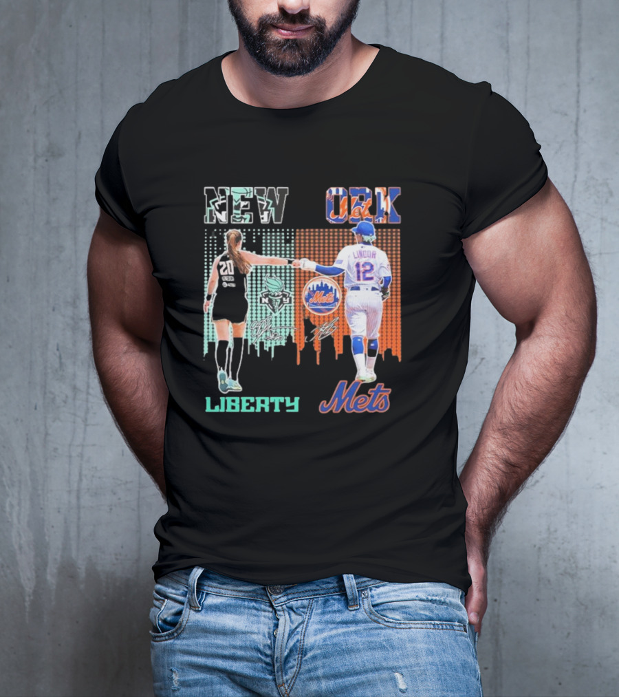 New York Liberty Ionescu Mets Francisco Lindor Signatures T-Shirt