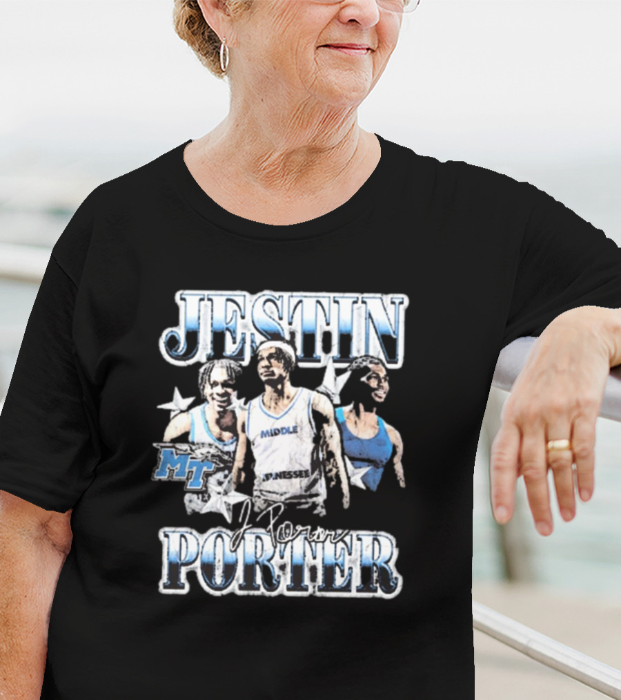 Jestin Porter Middle Tennessee MT 90s Signature Blue Raiders T-Shirt